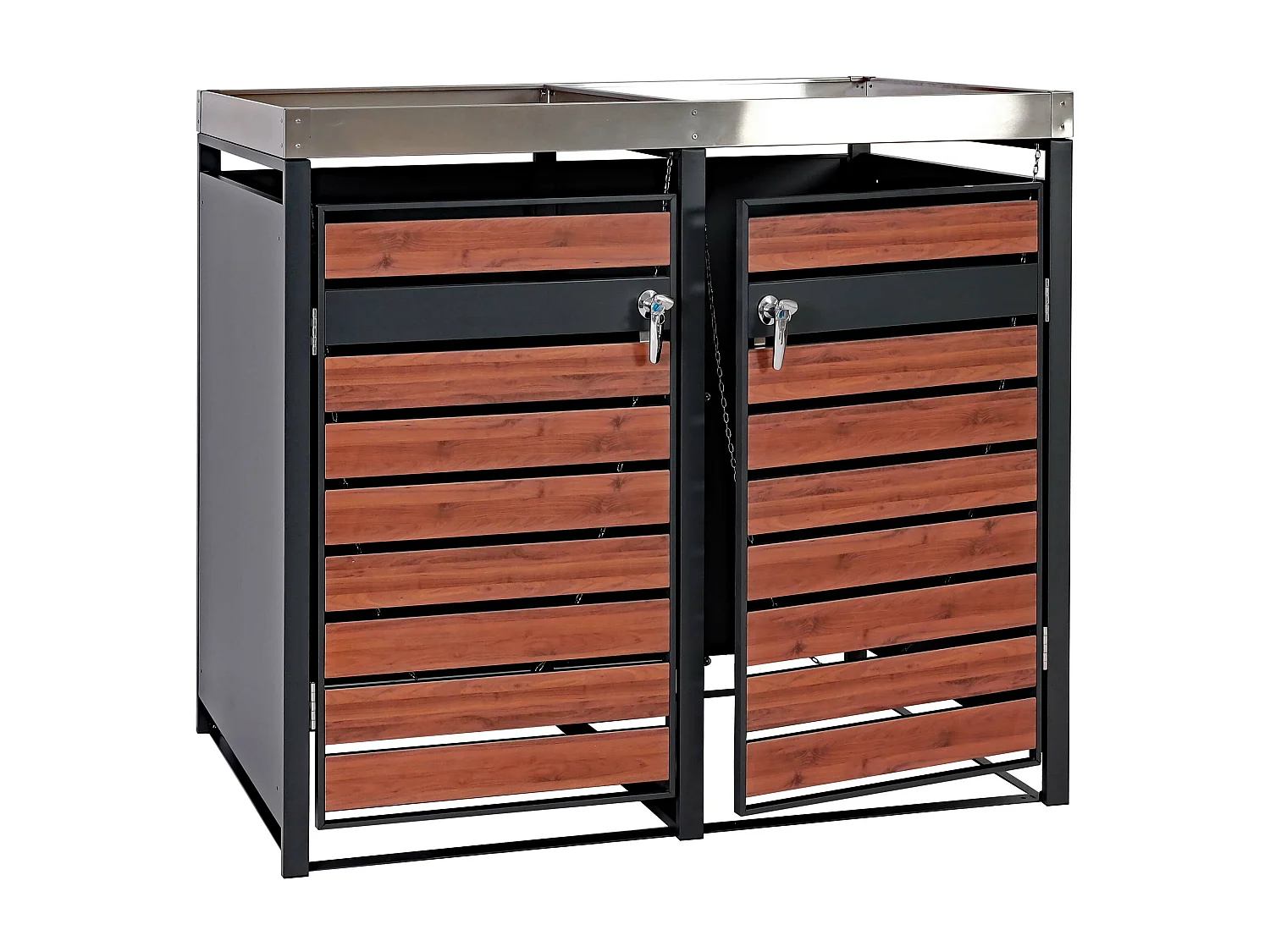 Set 2x copribidoni box spazzatura rifiuti con fioriera MCW-J81 80x132x125cm acciaio inox antracite ciliegio