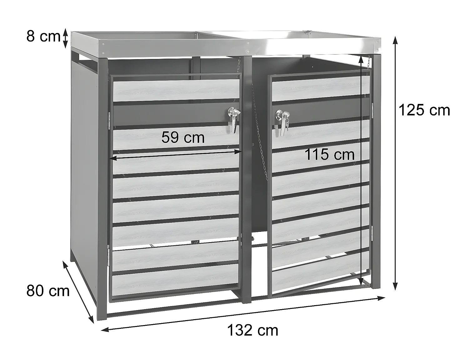 Set 2x copribidoni box spazzatura rifiuti con fioriera MCW-J81 80x132x125cm acciaio inox antracite ciliegio