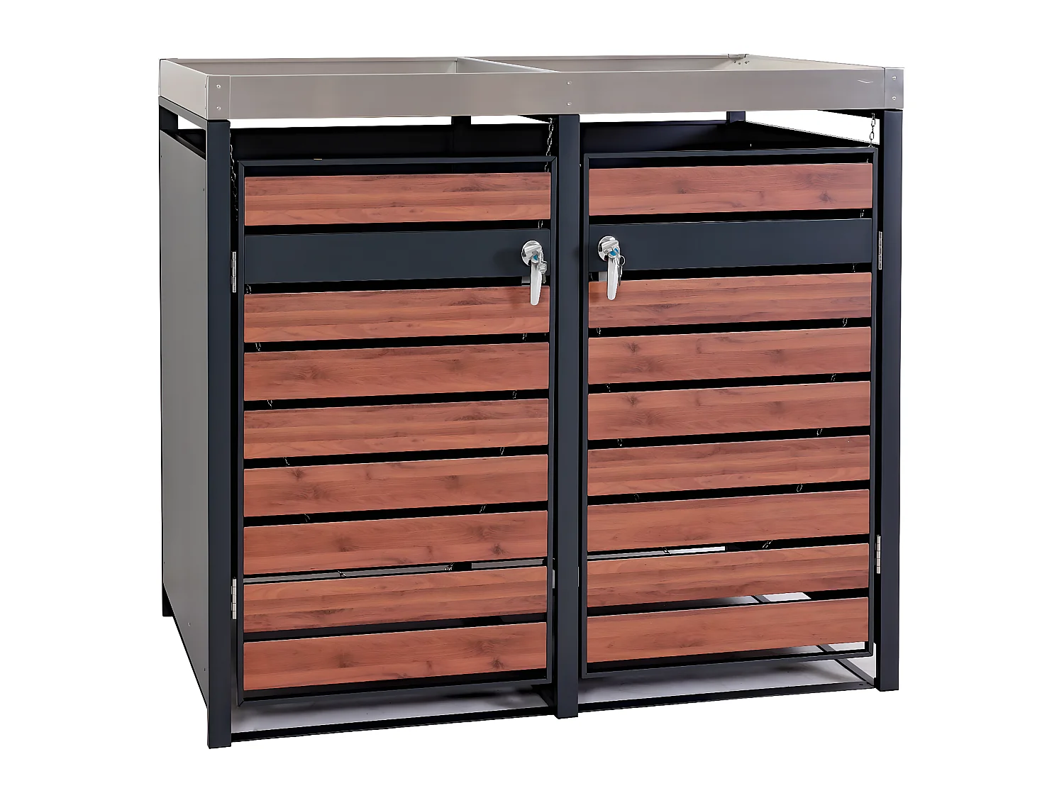 Set 2x copribidoni box spazzatura rifiuti con fioriera MCW-J81 80x132x125cm acciaio inox antracite ciliegio