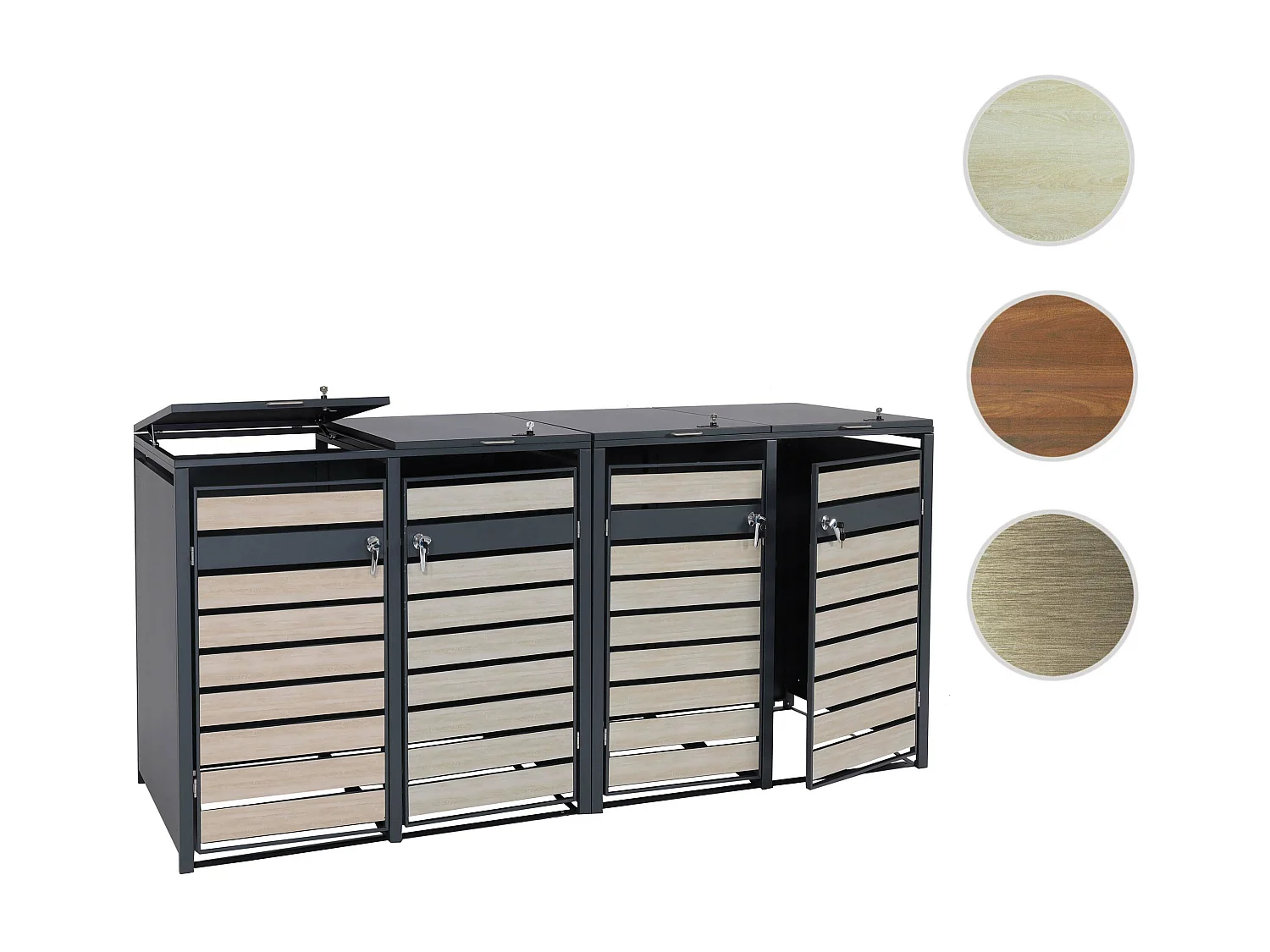 XL Mülltonnenverkleidung MCW-J81 4er/8er, Buche-Holzoptik hellbraun