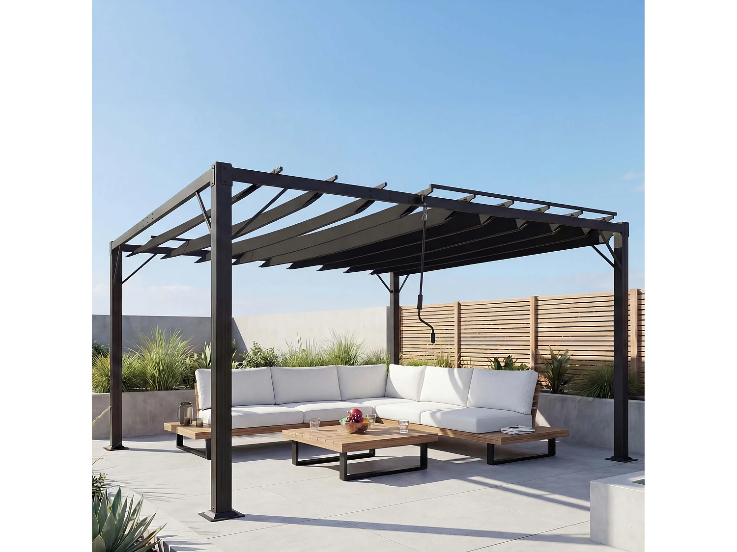 Pergola MCW-L40, Garten Lamellen-Pavillon Terrassenüberdachung, 8cm-Alu-Gestell Stoff/Textil, 3x4m anthrazit