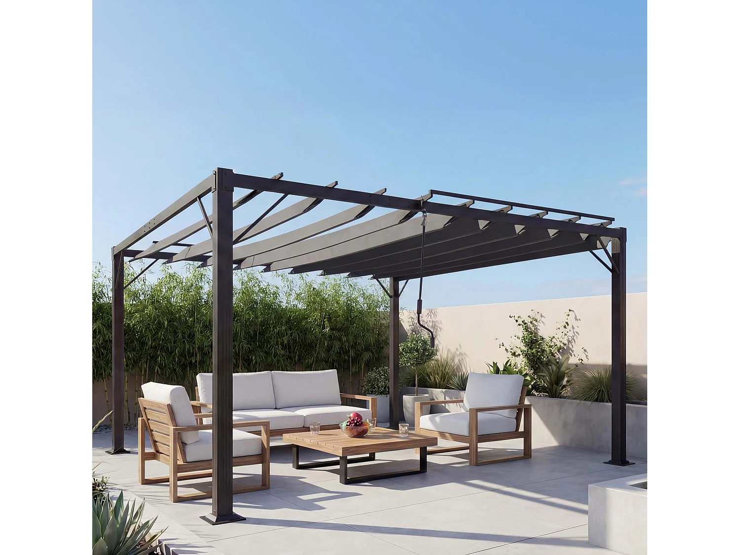 Pergola MCW-L40, Garten Lamellen-Pavillon Terrassenüberdachung, 8cm-Alu-Gestell Stoff/Textil, 3x3m anthrazit