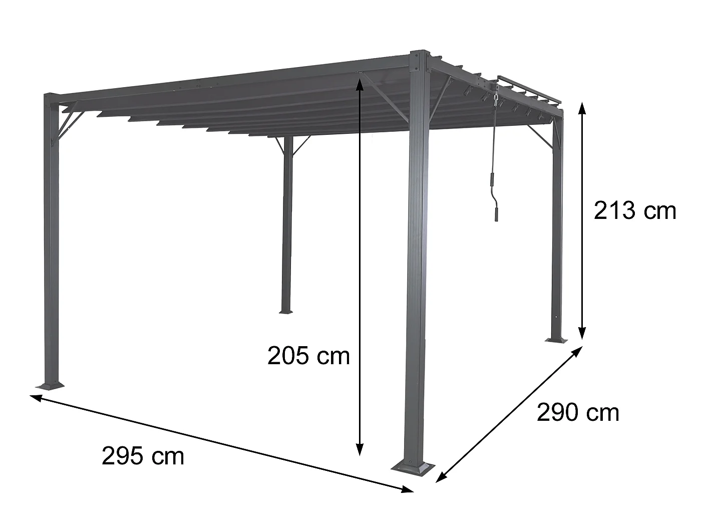 Pergola MCW-L40, Garten Lamellen-Pavillon Terrassenüberdachung, 8cm-Alu-Gestell Stoff/Textil, 3x3m anthrazit