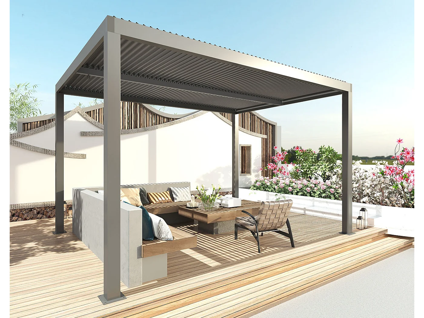 Pergola MCW-L46 mit Seitenwand, Anthrazit