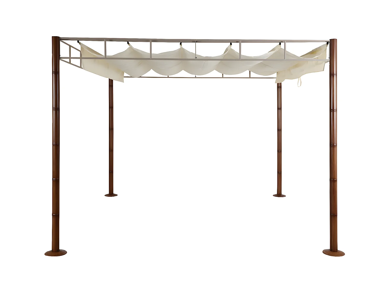 Gazebo pergola regolabile baldacchino moderno elegante giardino MCW-L42 acciaio effetto legno bambù 3x3m avorio bianco