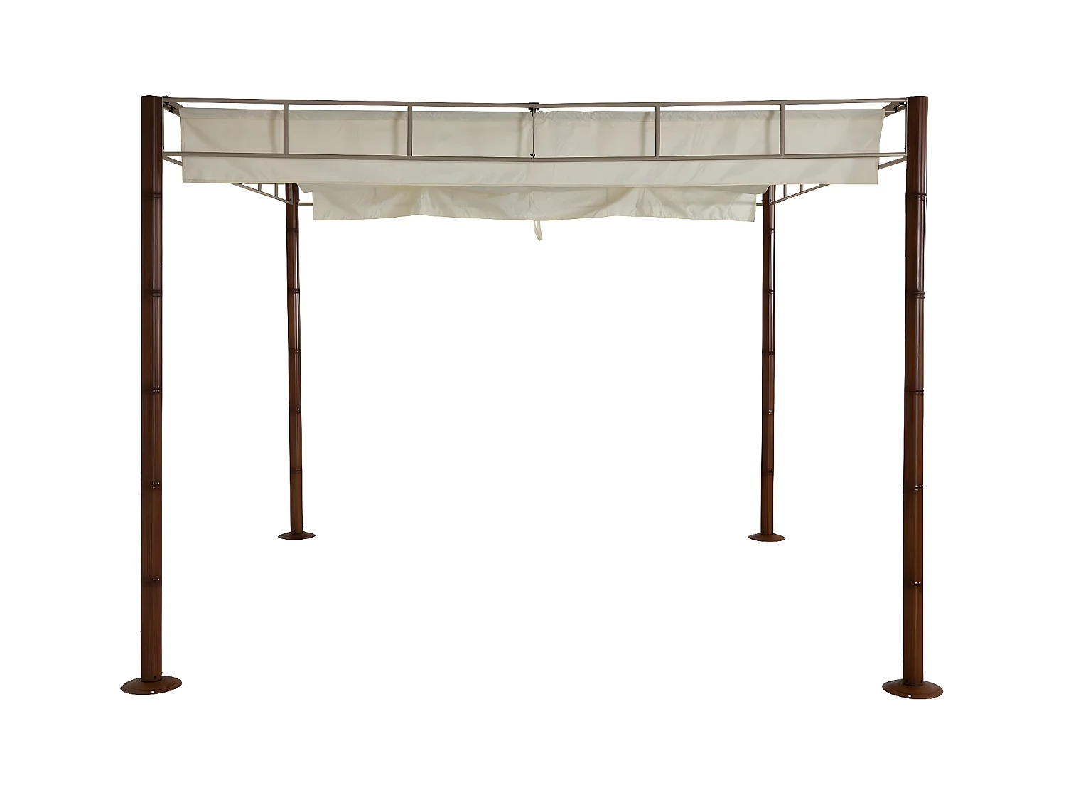 Gazebo pergola regolabile baldacchino moderno elegante giardino MCW-L42 acciaio effetto legno bambù 3x3m avorio bianco
