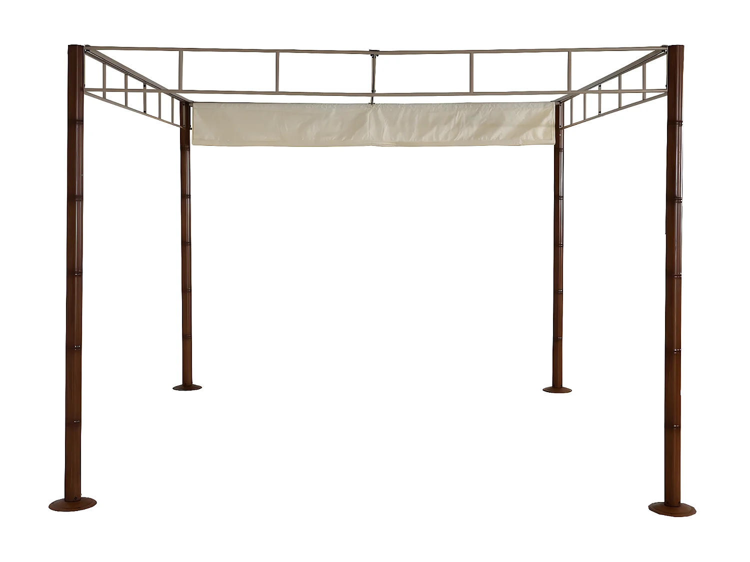 Gazebo pergola regolabile baldacchino moderno elegante giardino MCW-L42 acciaio effetto legno bambù 3x3m avorio bianco