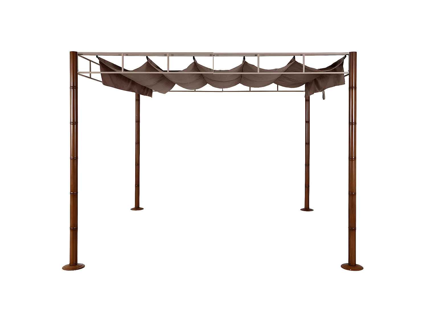 Gazebo pergola regolabile baldacchino moderno elegante giardino MCW-L42 acciaio effetto legno bambù 3x3m taupe marrone