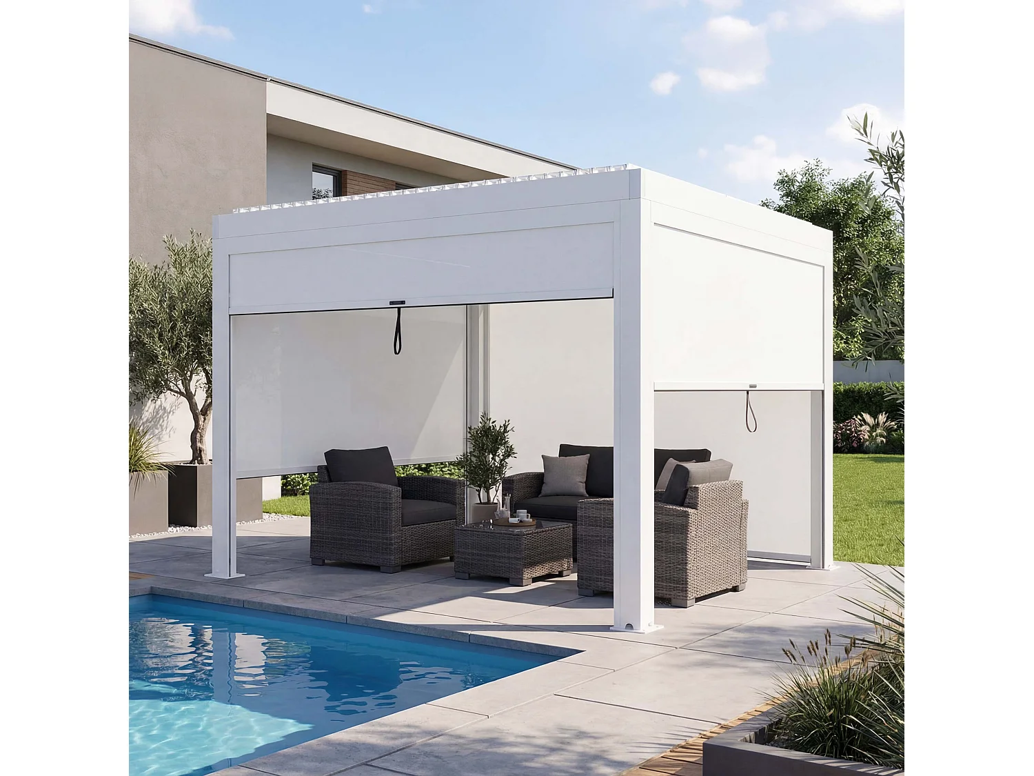 Pergola MCW-L46 med sidevæg,  hvid