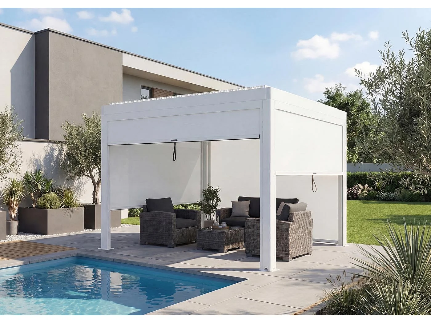 Pergola MCW-L46 med sidevæg,  hvid