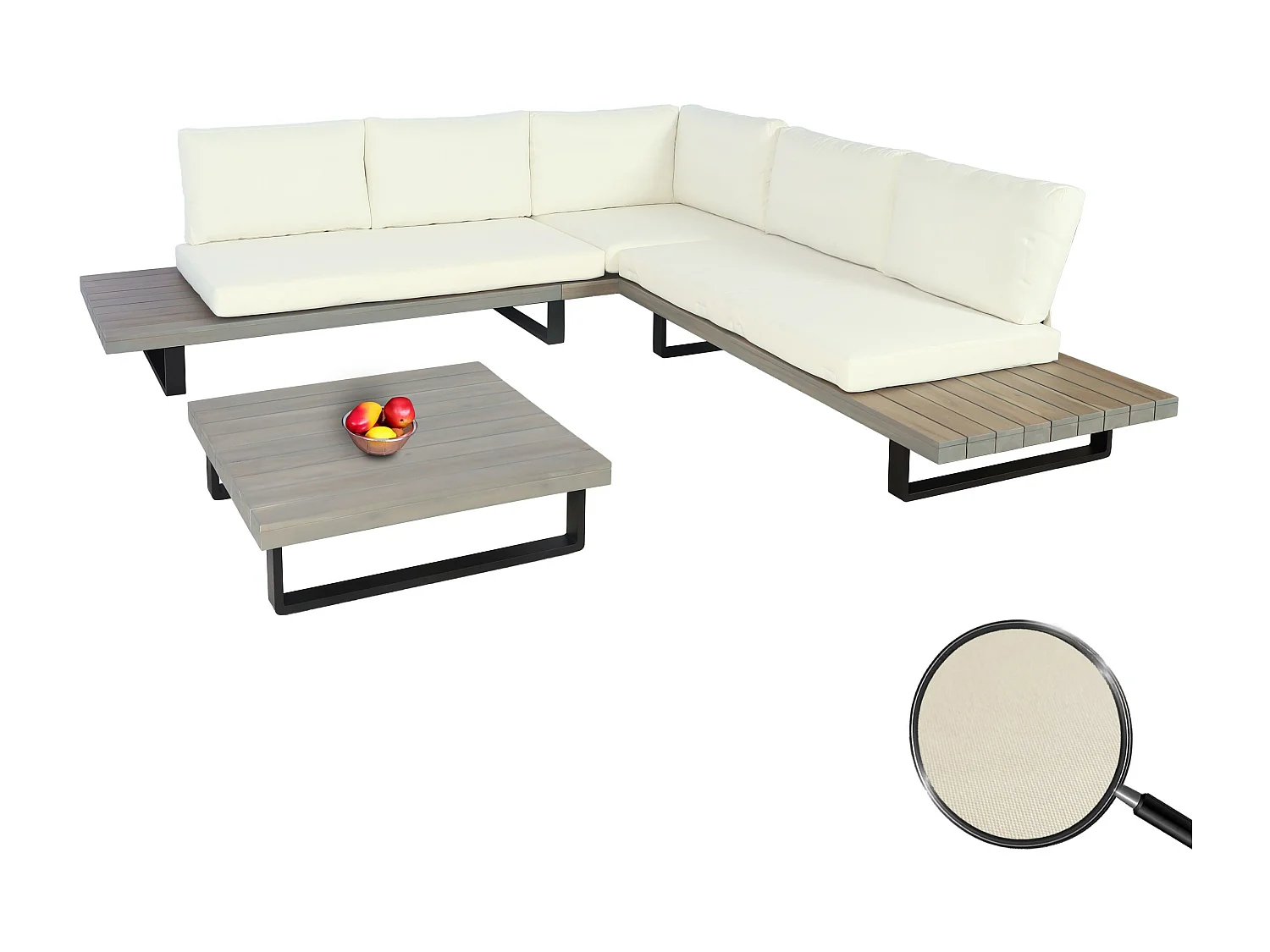 Tuinset MCW-H54 (set van 2),  grijs, bekleding crème wit