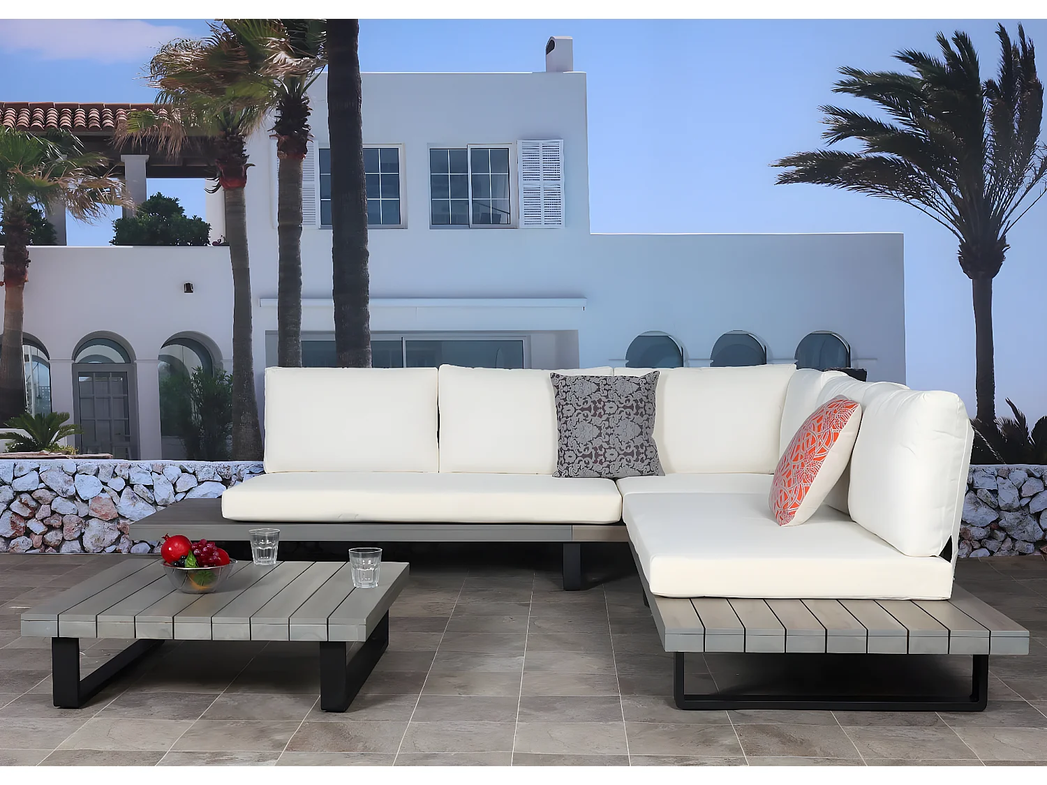 Tuinset MCW-H54 (set van 2),  grijs, bekleding crème wit