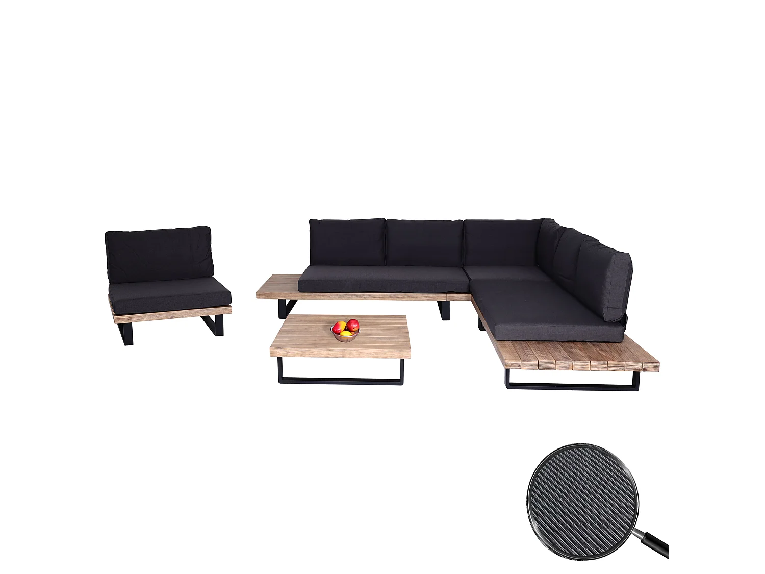 Zestaw ogrodowy MCW-H54 (zestaw 4 sztuk),  jasnobrązowa, ciemnoszara tapicerka