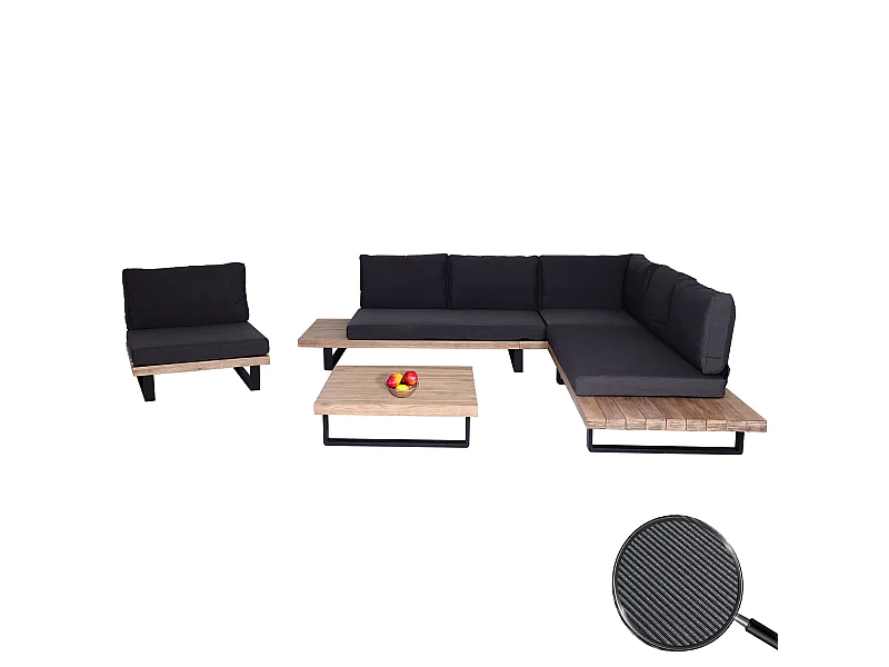 Zestaw ogrodowy MCW-H54 (zestaw 4 sztuk),  jasnobrązowa, ciemnoszara tapicerka