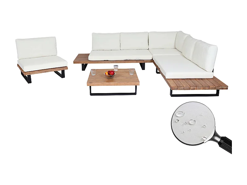 Garten-Garnitur MCW-H54 (4er-Set), Hellbraun, Polster cremeweiß