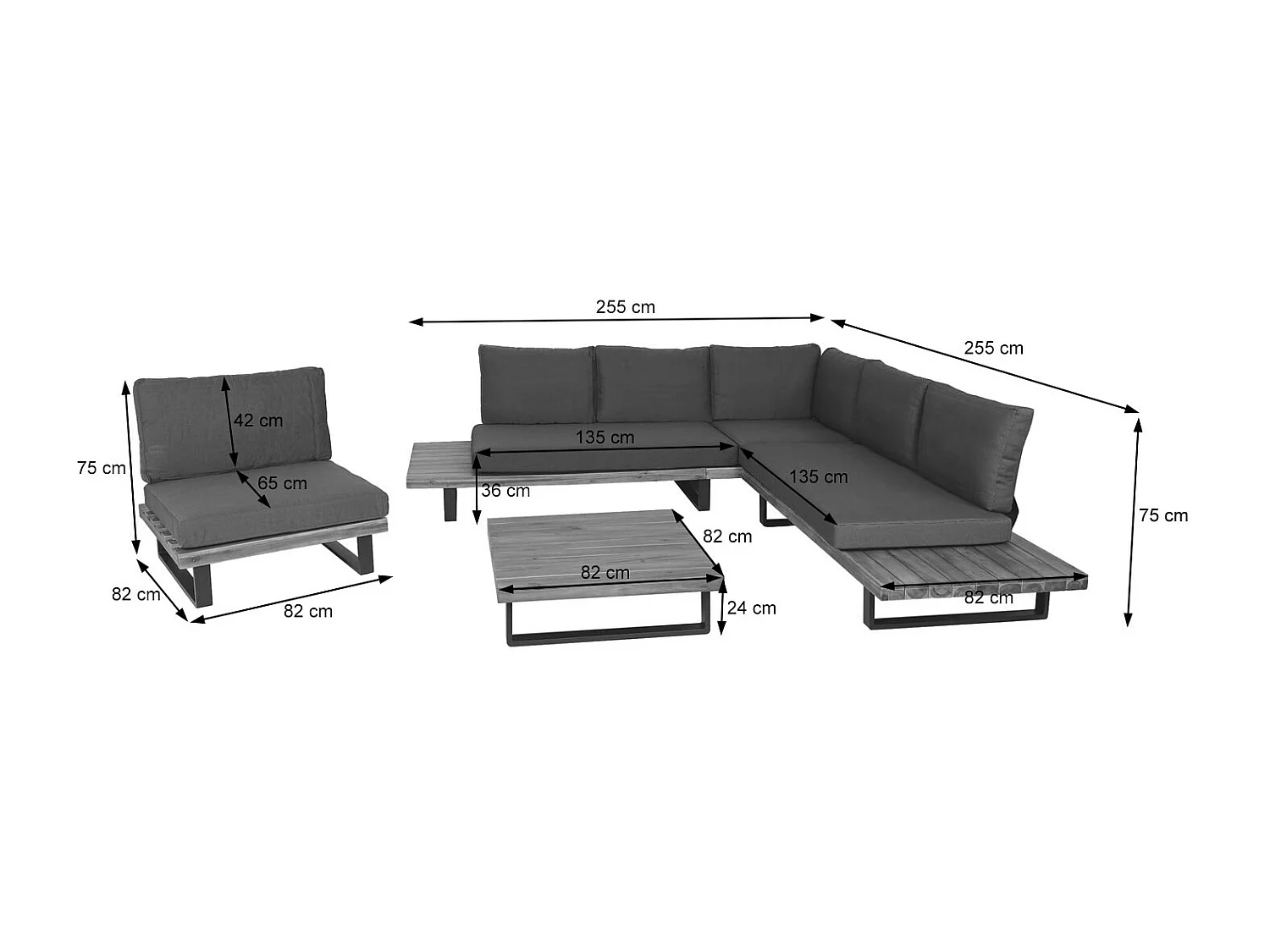 Tuinset MCW-H54 (set van 4),  lichtbruin, bekleding crème wit