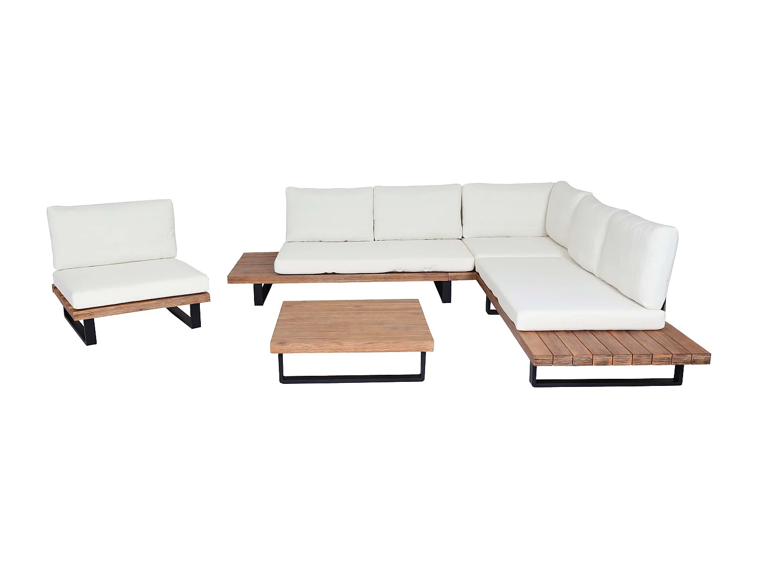 Zestaw ogrodowy MCW-H54 (zestaw 4-częściowy),  jasnobrązowy, tapicerka w kolorze kremowo-białym