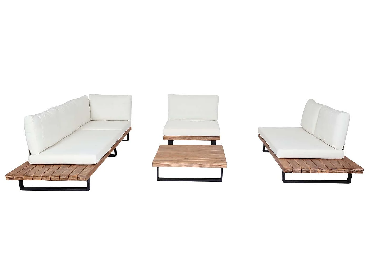 Zestaw ogrodowy MCW-H54 (zestaw 4-częściowy),  jasnobrązowy, tapicerka w kolorze kremowo-białym