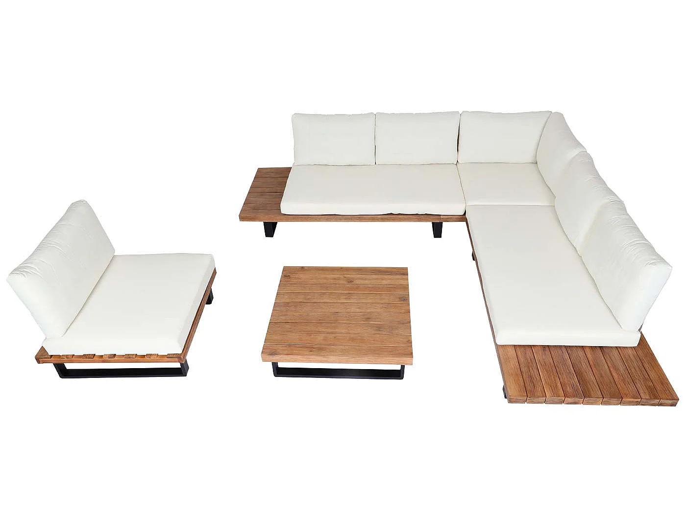 Zestaw ogrodowy MCW-H54 (zestaw 4-częściowy),  jasnobrązowy, tapicerka w kolorze kremowo-białym