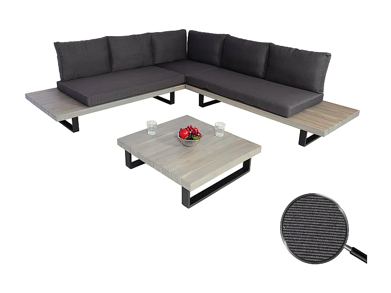 Set salotto giardino esterno salottino MCW-H54 legno acacia alluminio grigio con cuscini grigio scuro