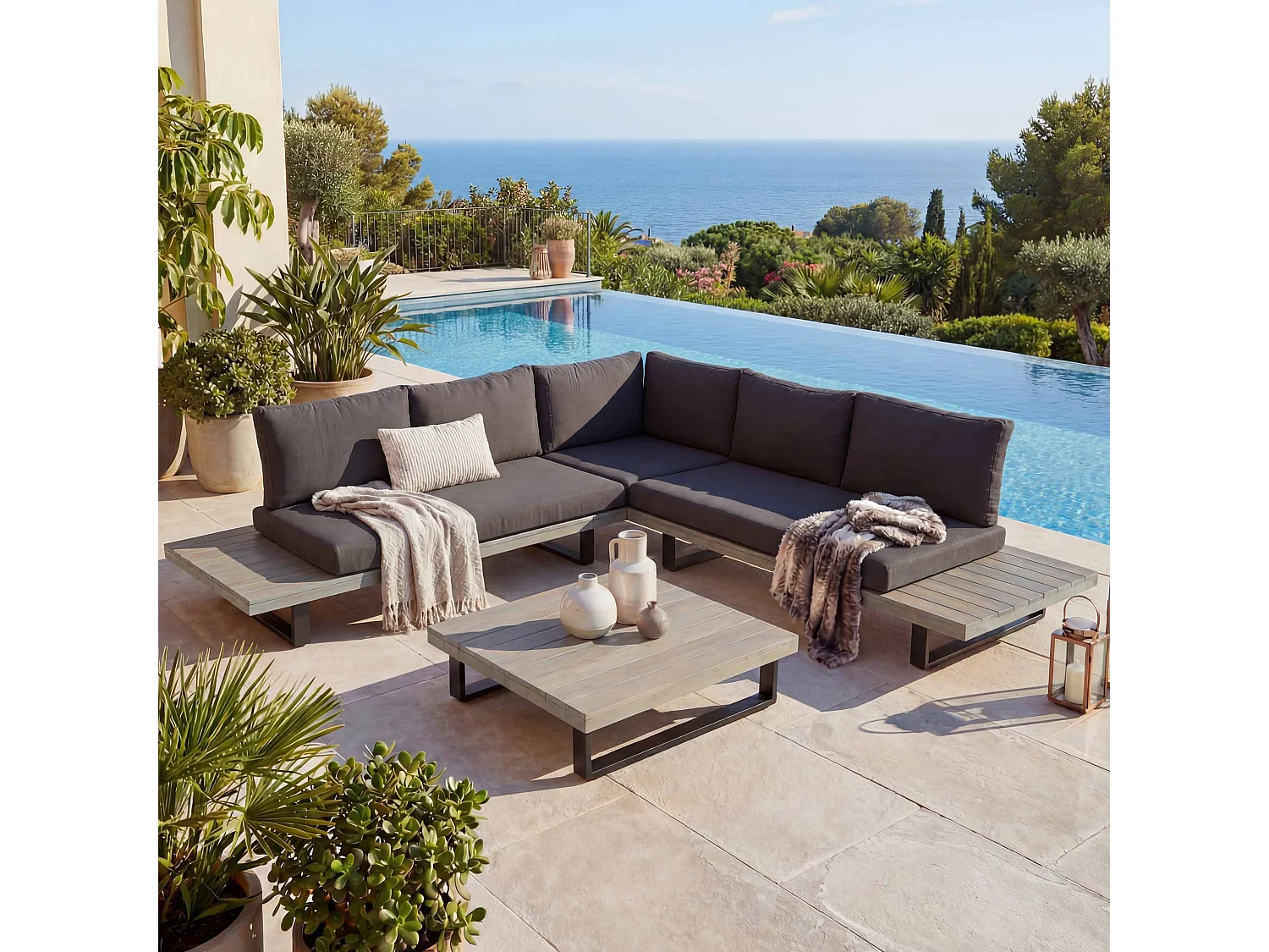 Zestaw ogrodowy MCW-H54 (zestaw 2-częściowy),  szary, tapicerka ciemnoszara