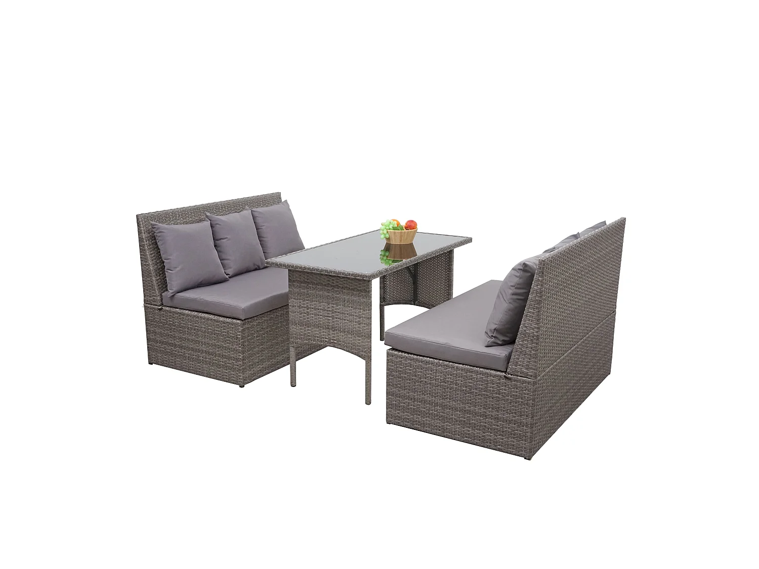 Set salotto giardino esterno salottino 2x divani con tavolo MCW-G16 polyrattan grigio cuscino grigio scuro