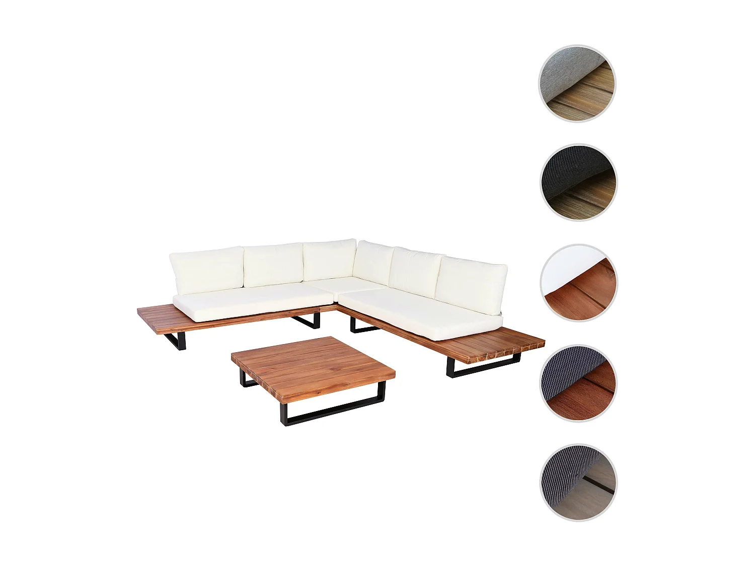 Garten-Garnitur MCW-H54 (2er-Set), Braun, Polster cremeweiß