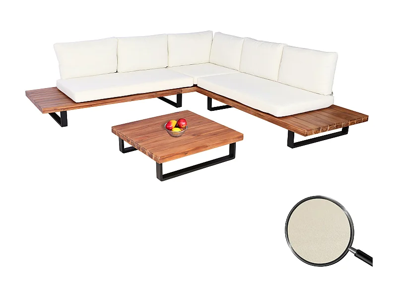 Garten-Garnitur MCW-H54 (2er-Set), Braun, Polster cremeweiß