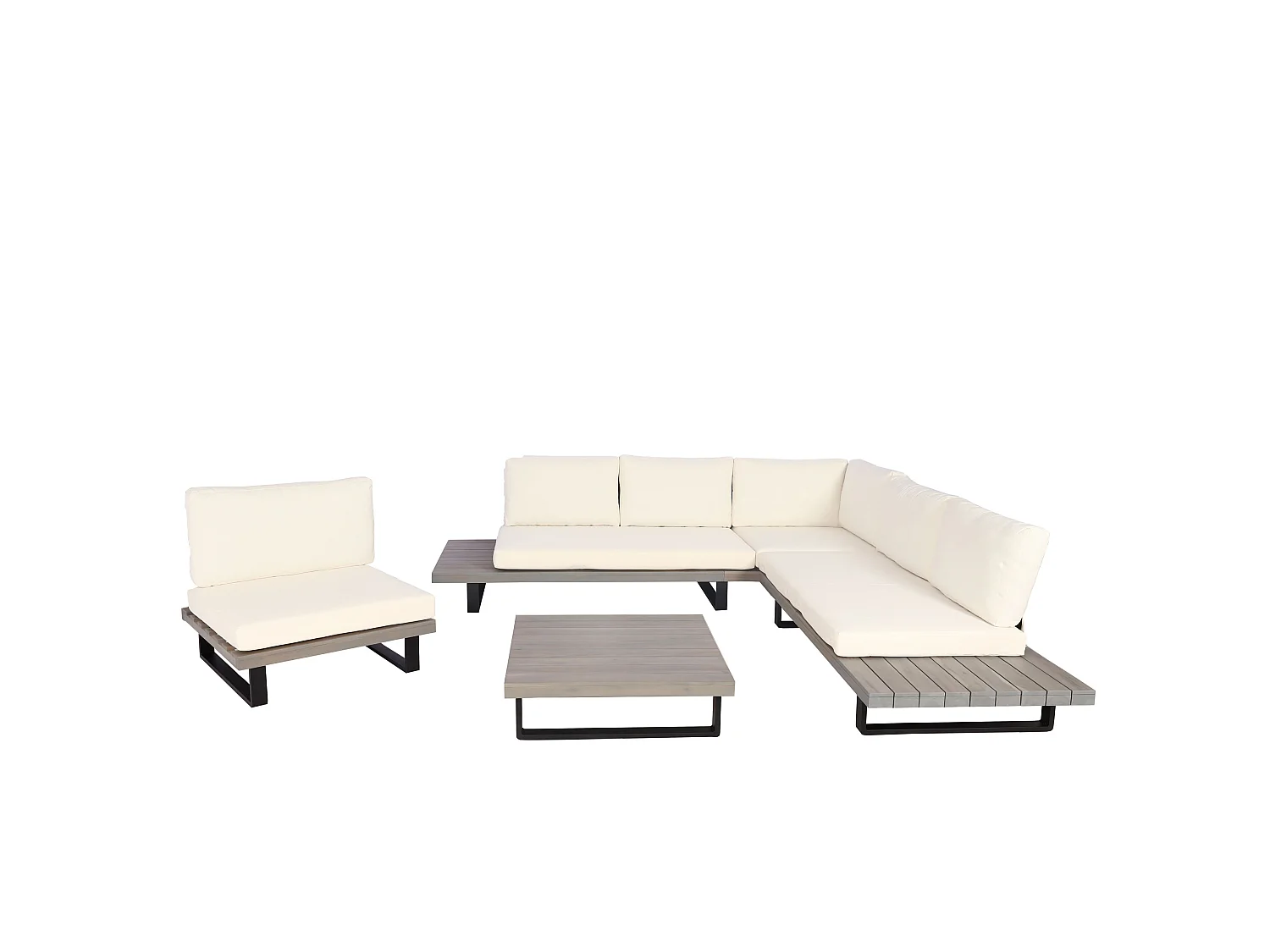 Garten-Garnitur MCW-H54 (4er-Set), Grau, Polster cremeweiß