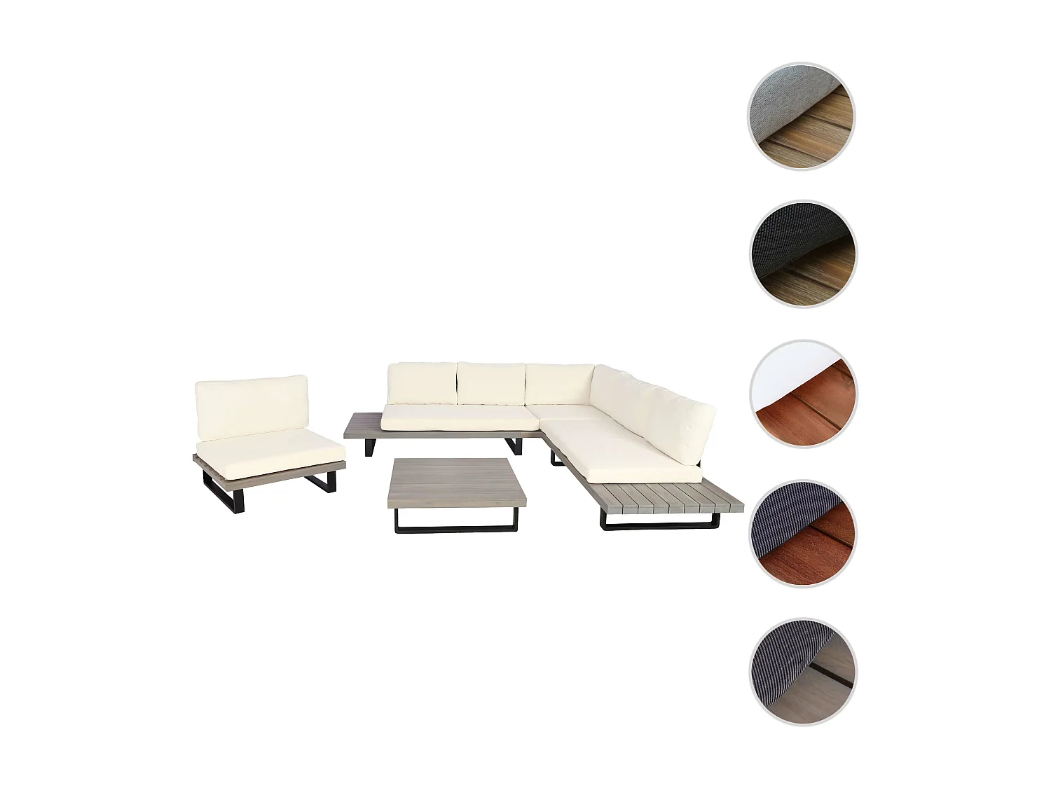 Garten-Garnitur MCW-H54 (4er-Set), Grau, Polster cremeweiß