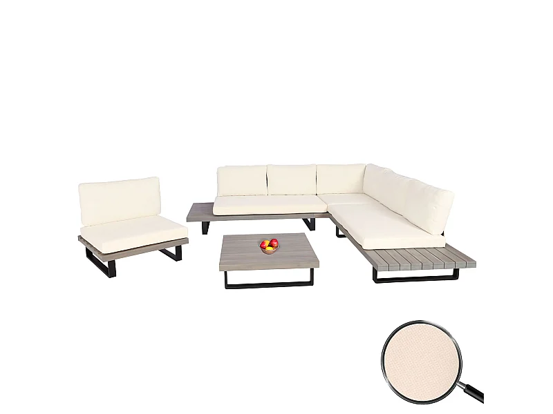 Garten-Garnitur MCW-H54 (4er-Set), Grau, Polster cremeweiß