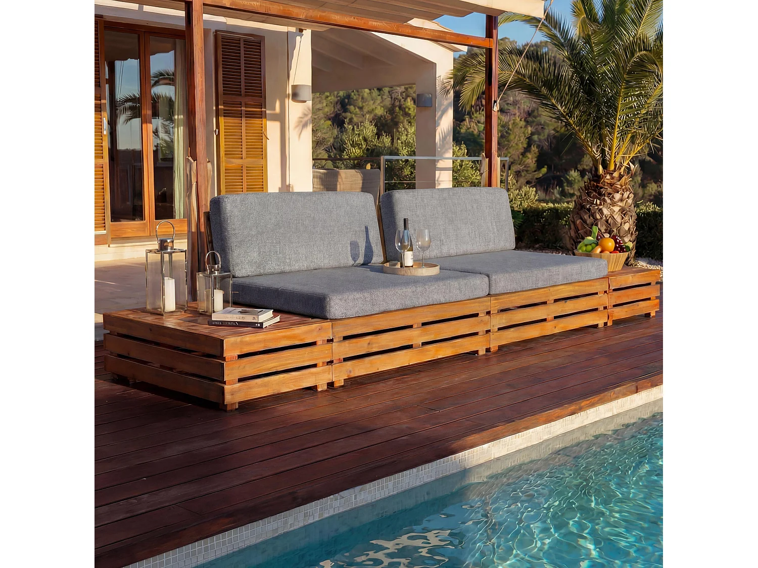 Garten-Garnitur MCW-L28 (4er-Set), Polster dunkelgrau