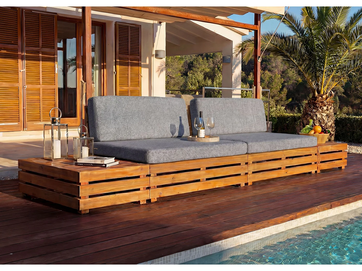 Garten-Garnitur MCW-L28 (4er-Set), Polster dunkelgrau