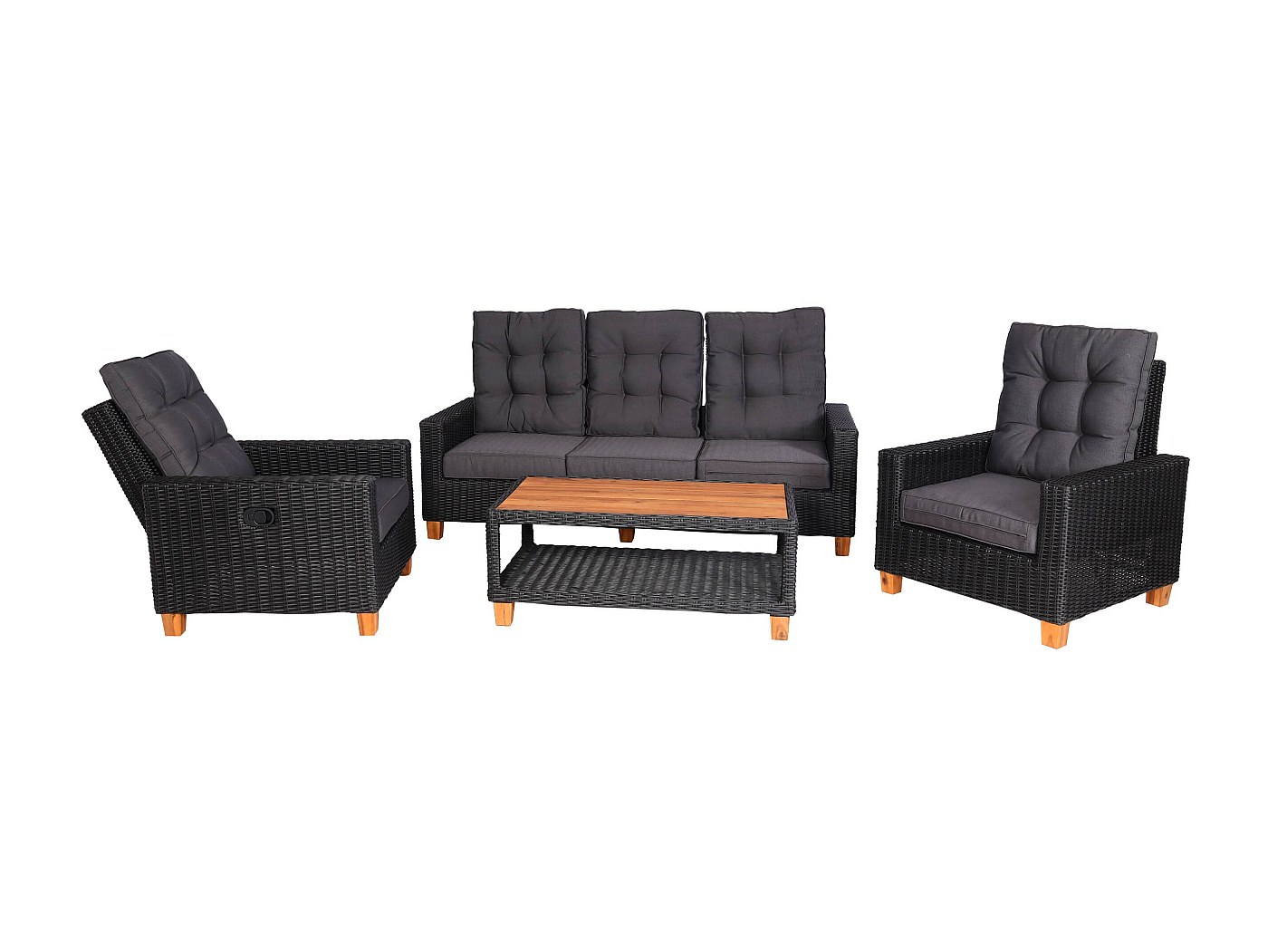 Mendler Set salotto giardino esterno salottino modulare componibile HWC-L28 legno acacia cuscini grigio scuro