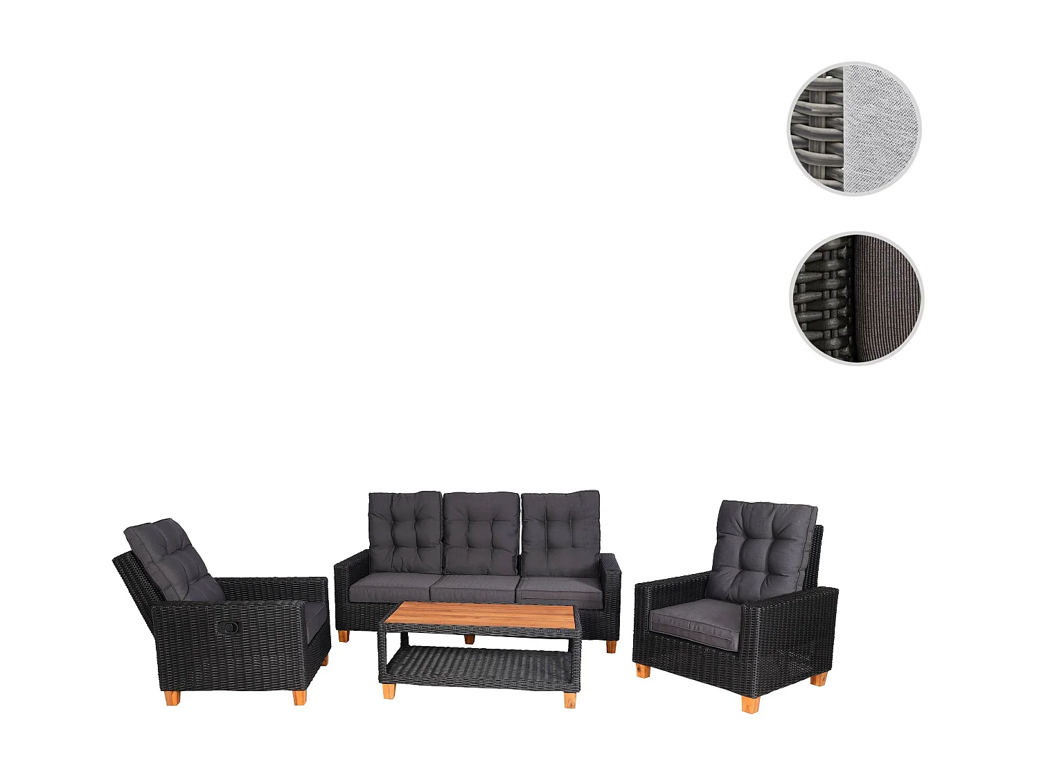 Zestaw ogrodowy MCW-G28 Rattan (4-częściowy),  antracyt, szare poduszki