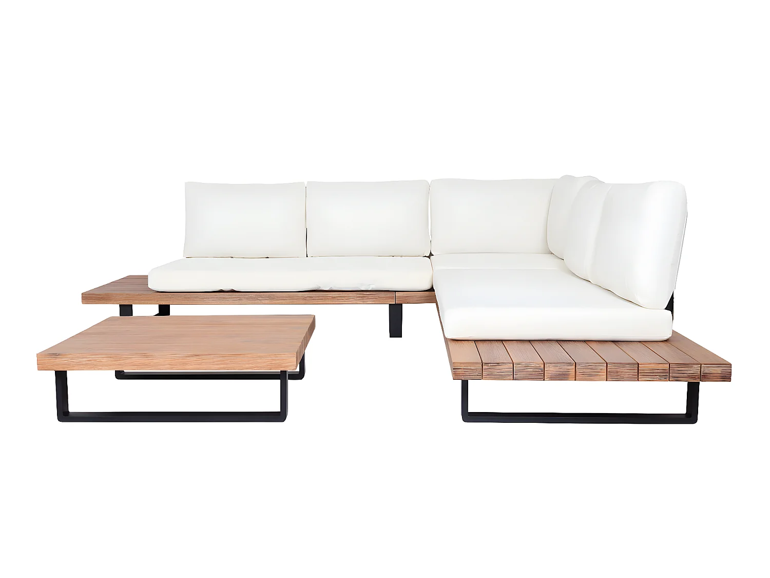 Set salotto giardino esterno salottino MCW-H54 legno acacia alluminio marrone chiaro con cuscini avorio bianco