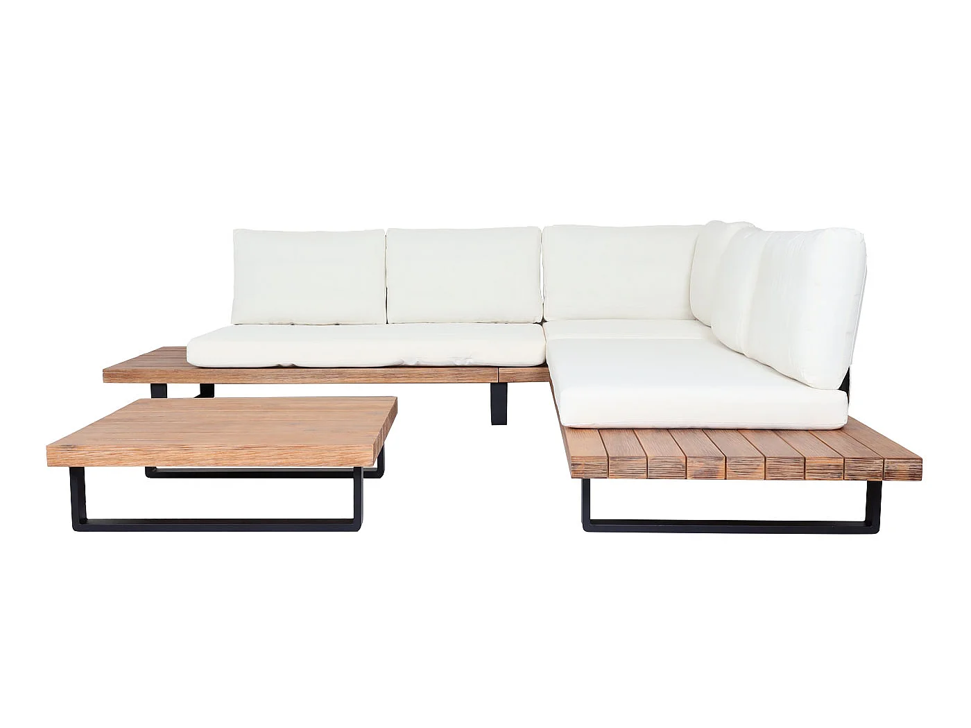 Zestaw ogrodowy MCW-H54 (zestaw 2-częściowy),  jasnobrązowy, tapicerka w kolorze kremowo-białym