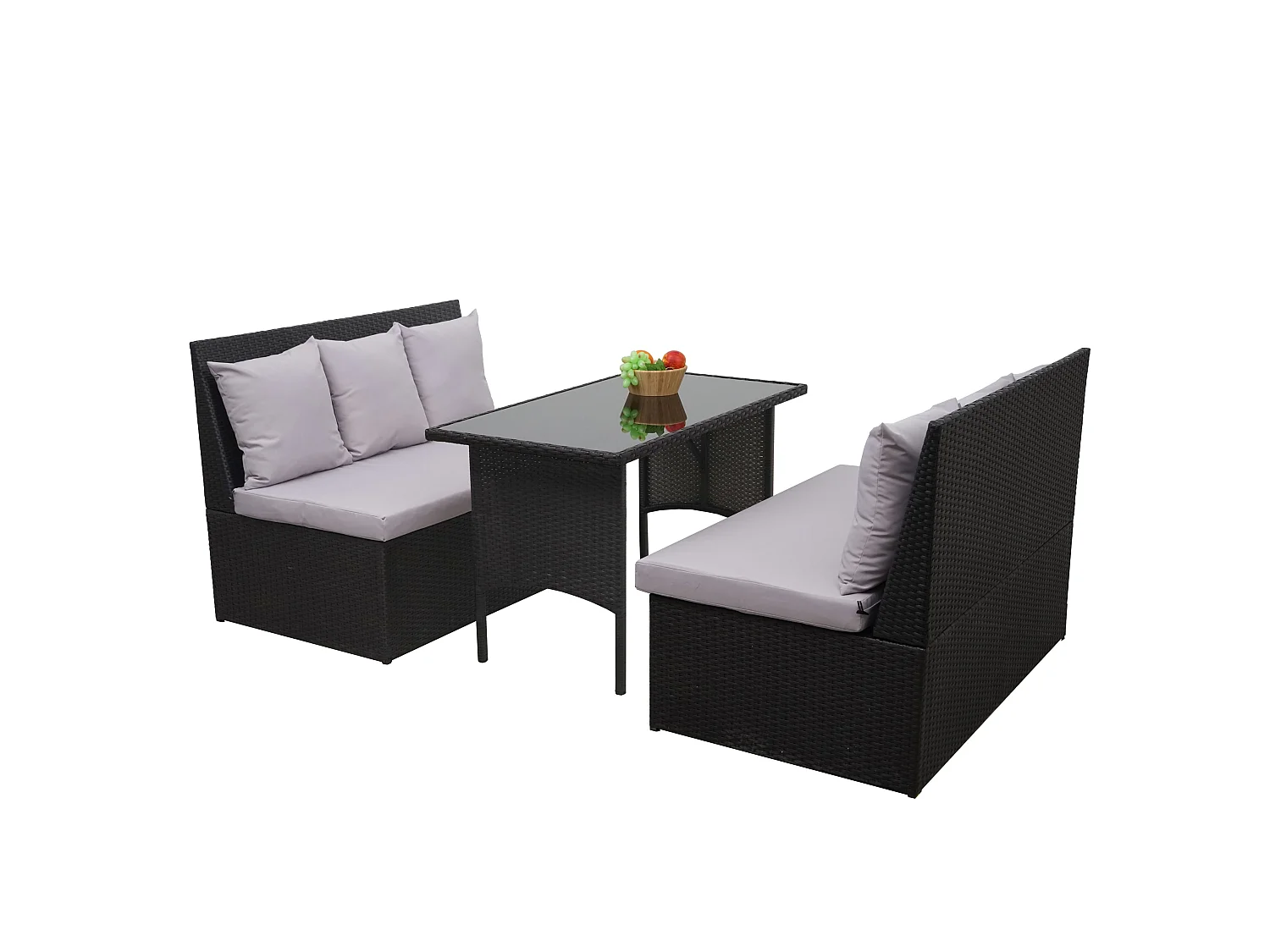 Set salotto giardino esterno salottino 2x divani con tavolo MCW-G16 polyrattan nero cuscino grigio chiaro