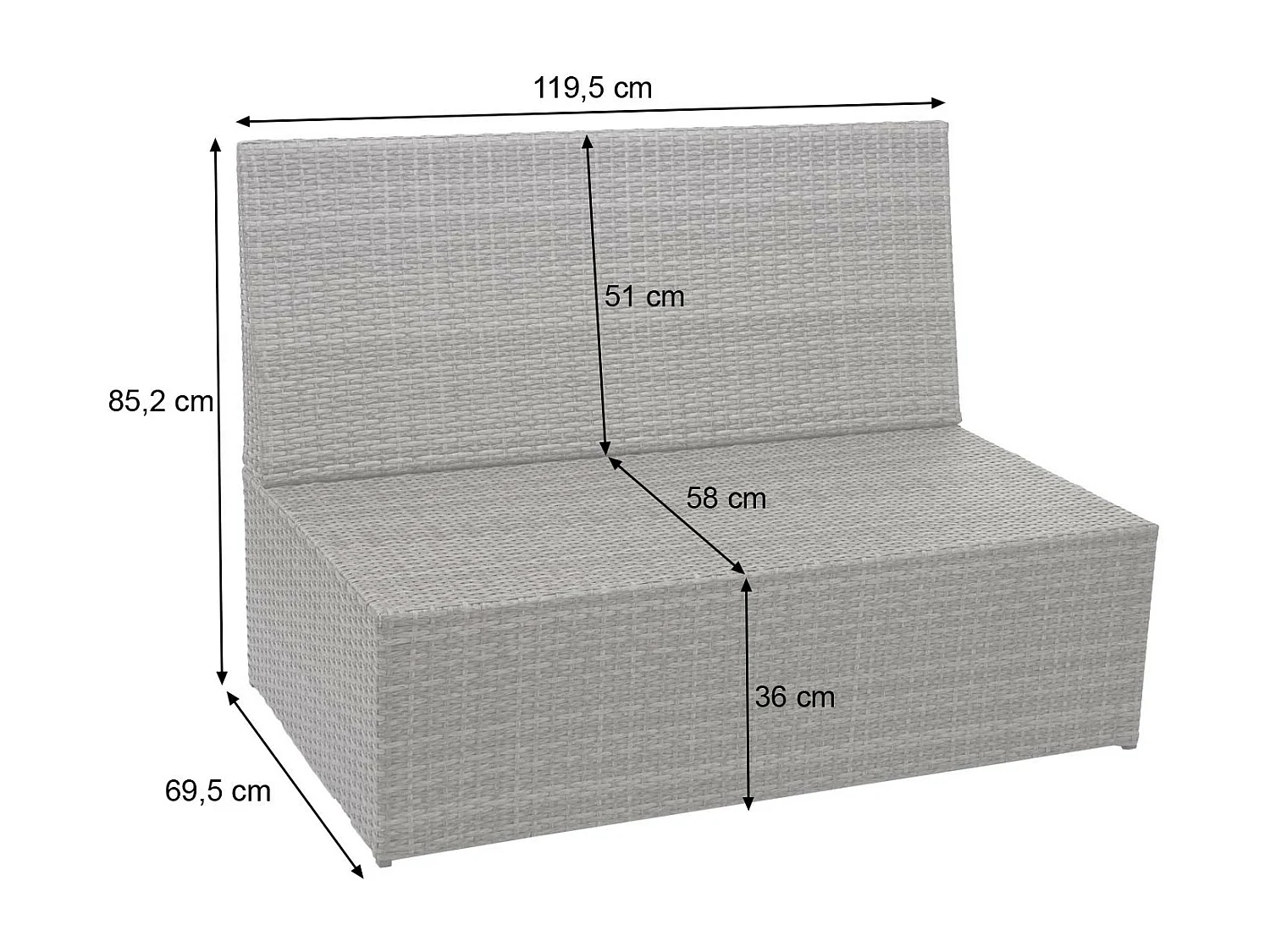 Set salotto giardino esterno salottino 2x divani con tavolo MCW-G16 polyrattan nero cuscino grigio chiaro