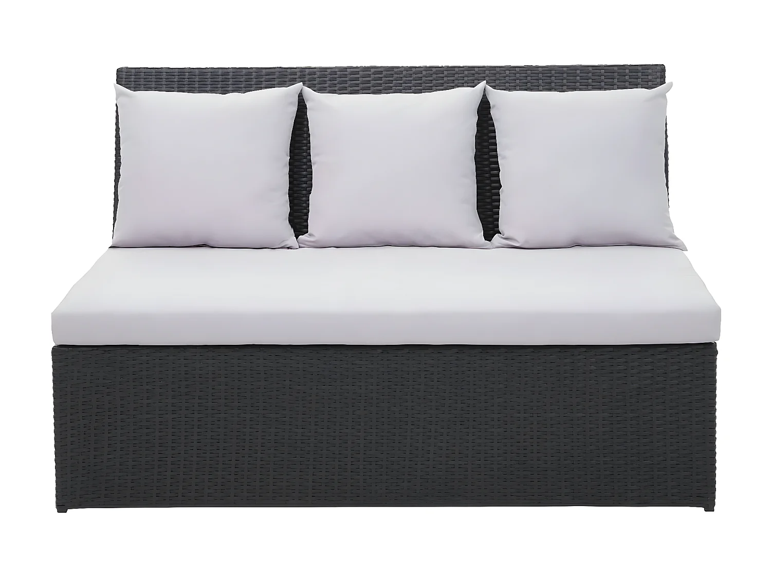 Set salotto giardino esterno salottino 2x divani con tavolo MCW-G16 polyrattan nero cuscino grigio chiaro