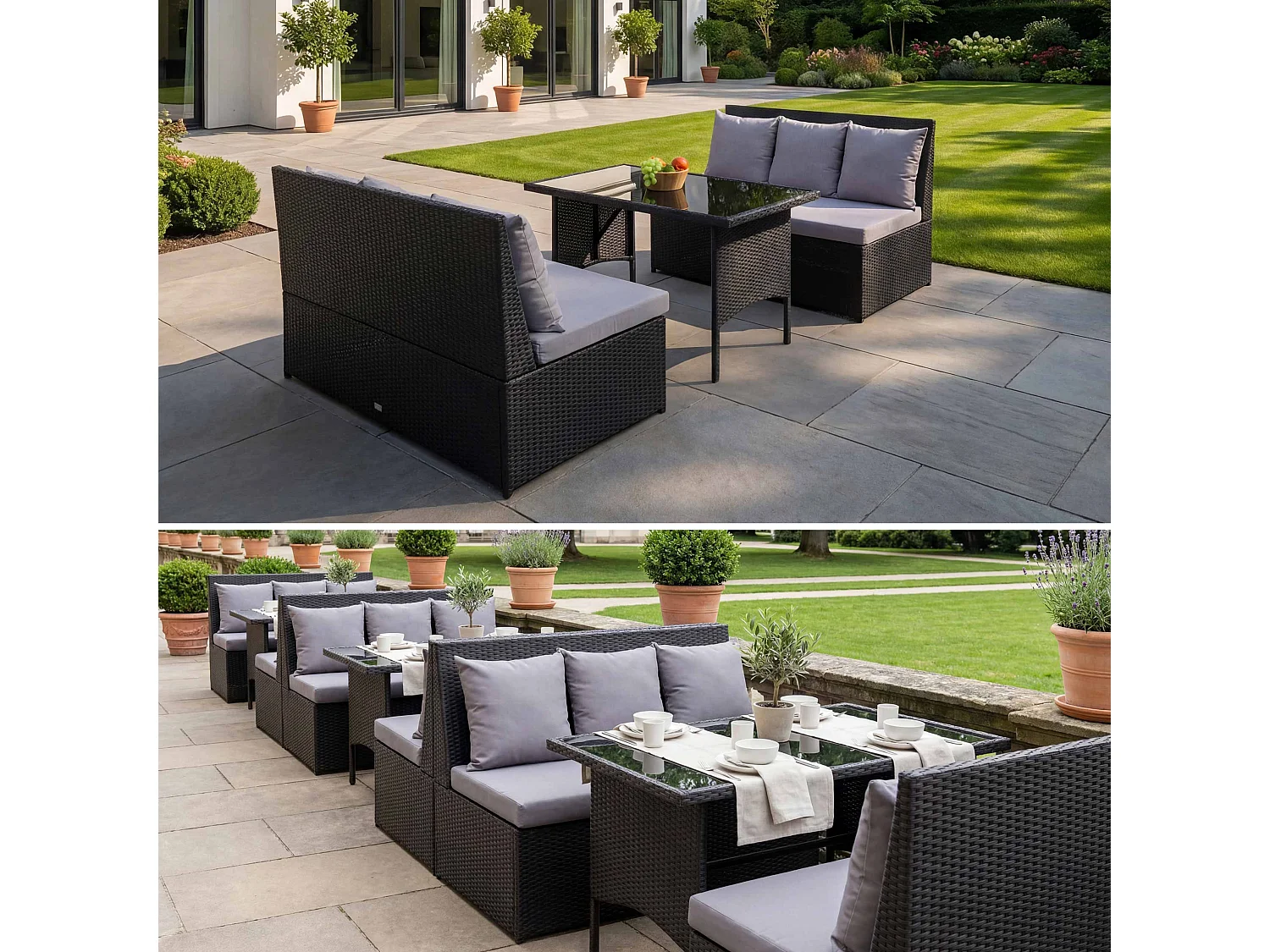 Zestaw MCW-G16 (3 części),  czarny, poduszki jasnoszare