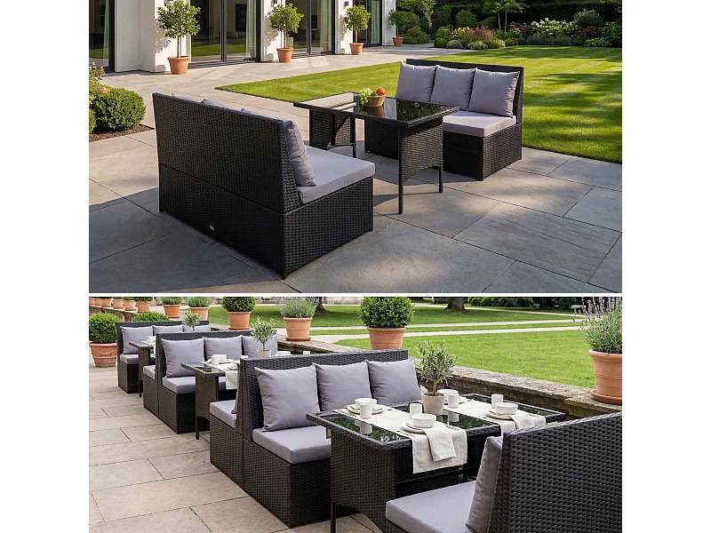 Garnitur MCW-G16 (3-teilig), Schwarz, Kissen hellgrau