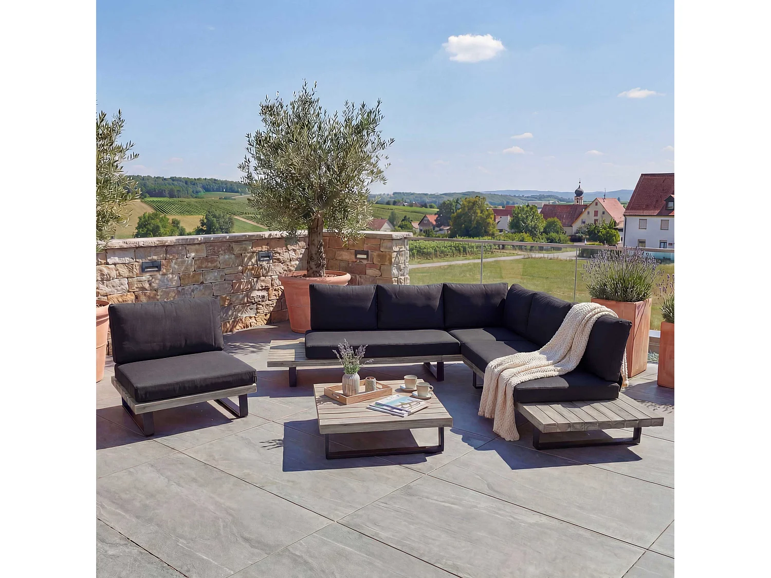 Zestaw ogrodowy MCW-H54 (zestaw 4-częściowy),  szary, tapicerka ciemnoszara