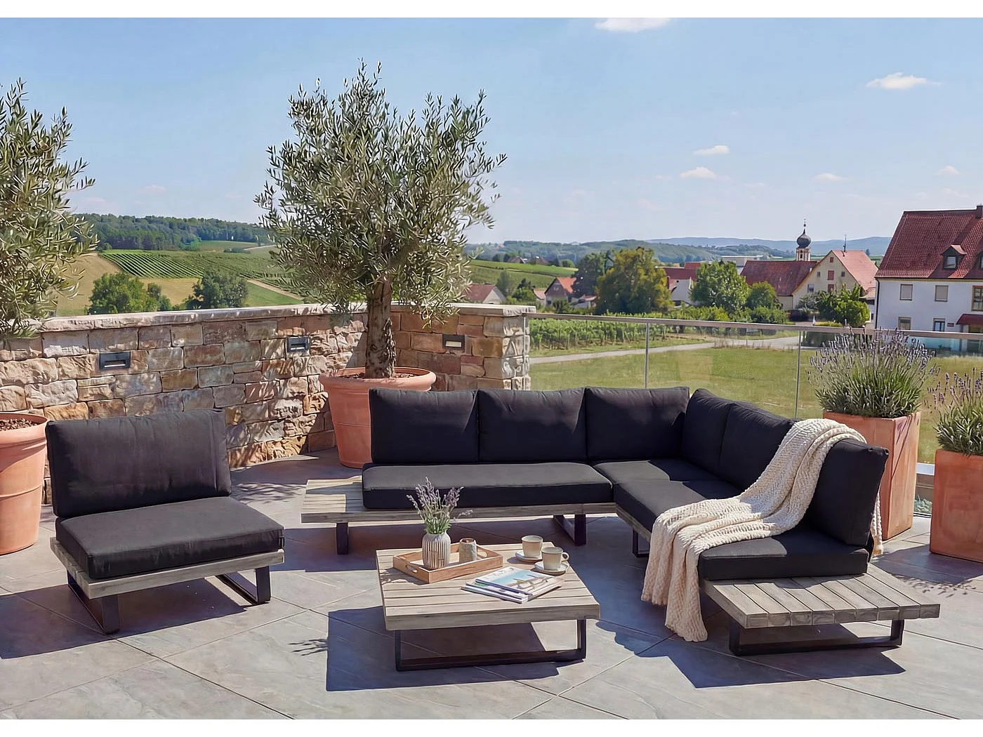 Zestaw ogrodowy MCW-H54 (zestaw 4-częściowy),  szary, tapicerka ciemnoszara