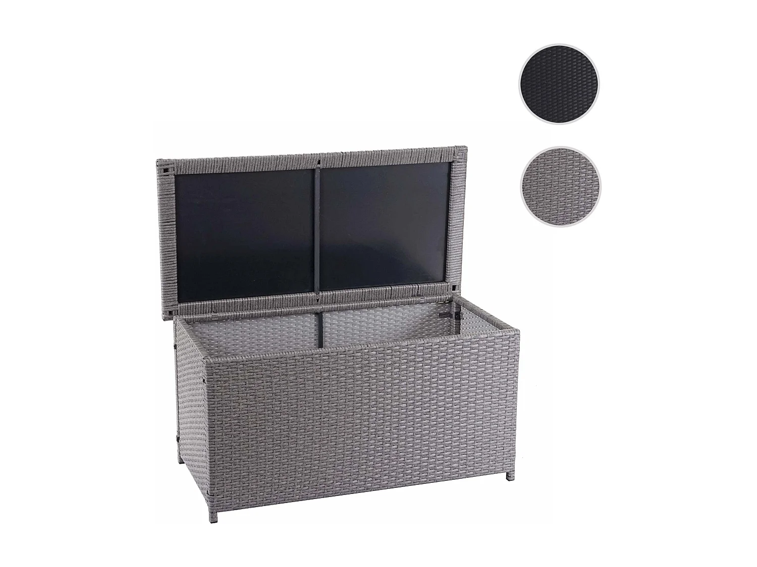 Skrzynka na poduszki z polirattanowa MCW-D88 II,  Basic szara, 51 x 115 x 59 cm, 250 l