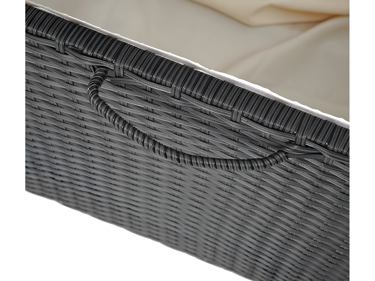 Skrzynia na poduszki z polirattanowa MCW-D88 I,  Premium czarna, 51x100x50cm 170l