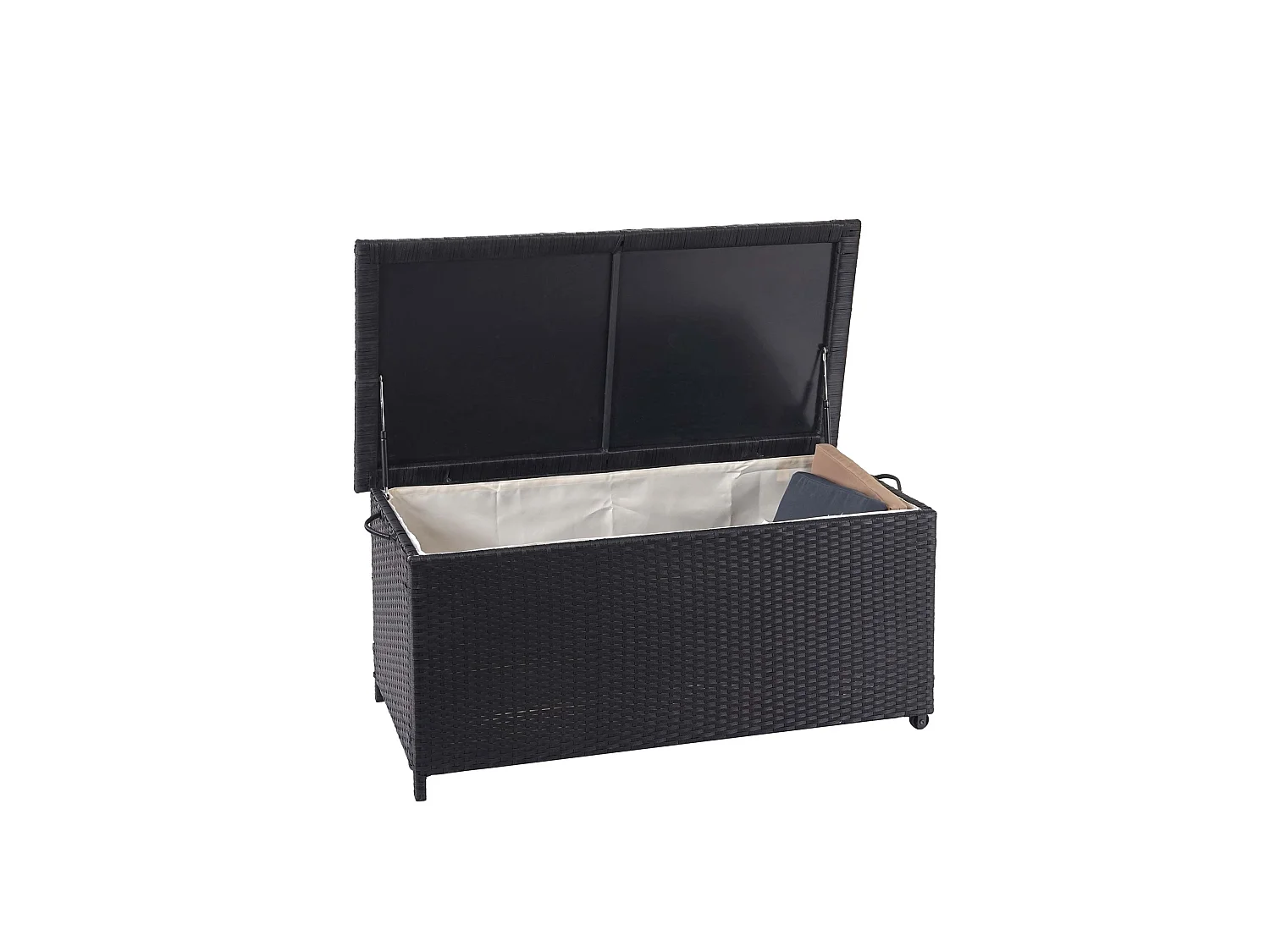 Skrzynia na poduszki z polirattanowa MCW-D88 I,  Premium czarna, 51x100x50cm 170l