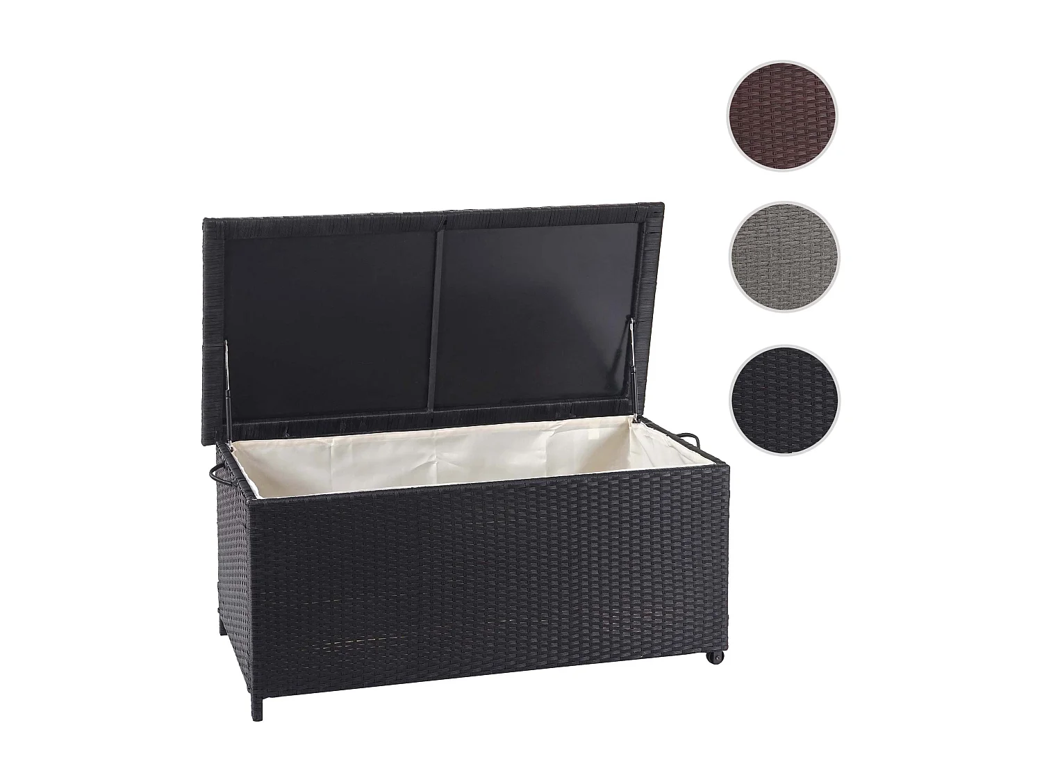 Skrzynia na poduszki z polirattanowa MCW-D88 I,  Premium czarna, 51x100x50cm 170l