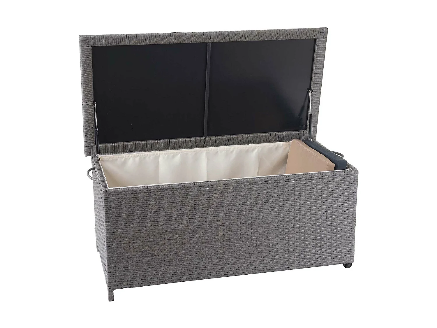 Skrzynka na poduszki z polirattanowa MCW-D88 II,  Premium szara, 51x115x59cm 250l