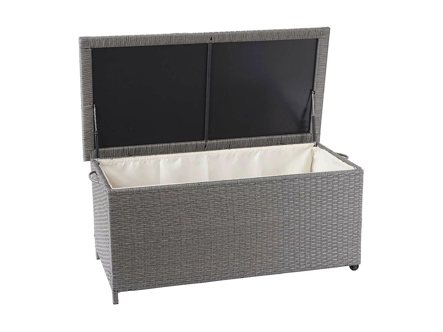 Skrzynka na poduszki z polirattanowa MCW-D88 II,  Premium szara, 51x115x59cm 250l